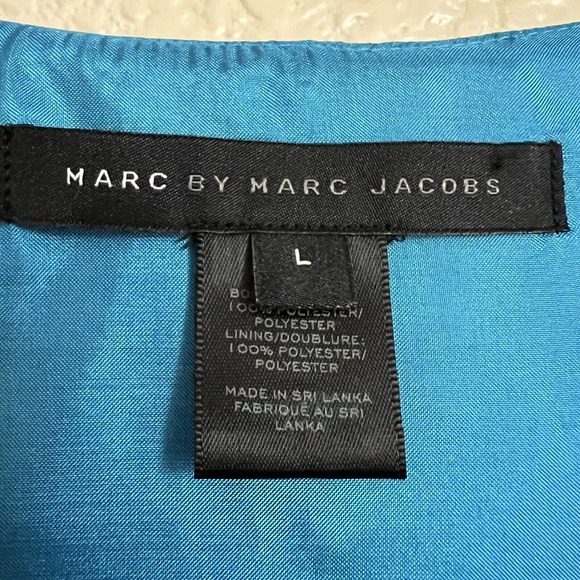MARC by MARC JACOBS Taffeta Shift Dress Blue Sz L Sleeveless Pockets - Picture 4 of 7